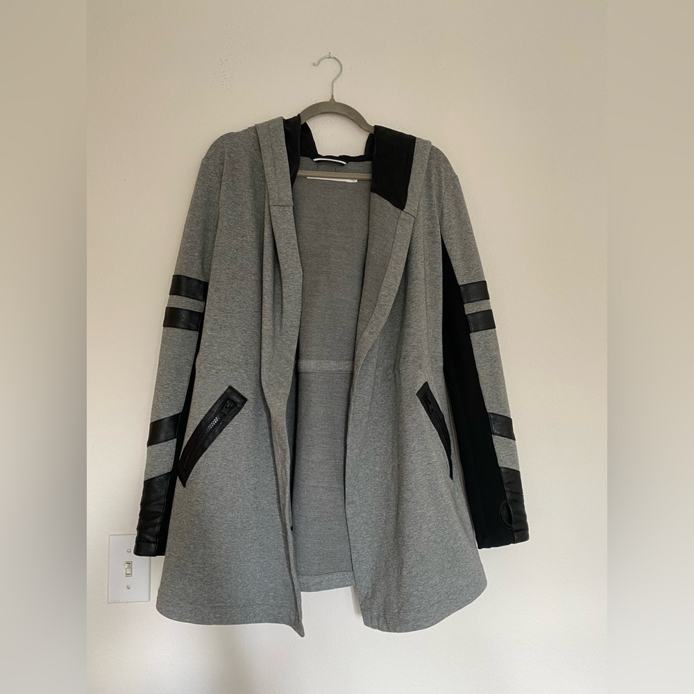 BLANC NOIR Maitri Traveler Jacket Open Front Hooded Faux Leather - Extra Small